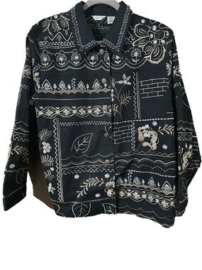 VTG Laura Ashley Embroidered Blazer Jacket 2X Black and Gold Jacket Cardigan